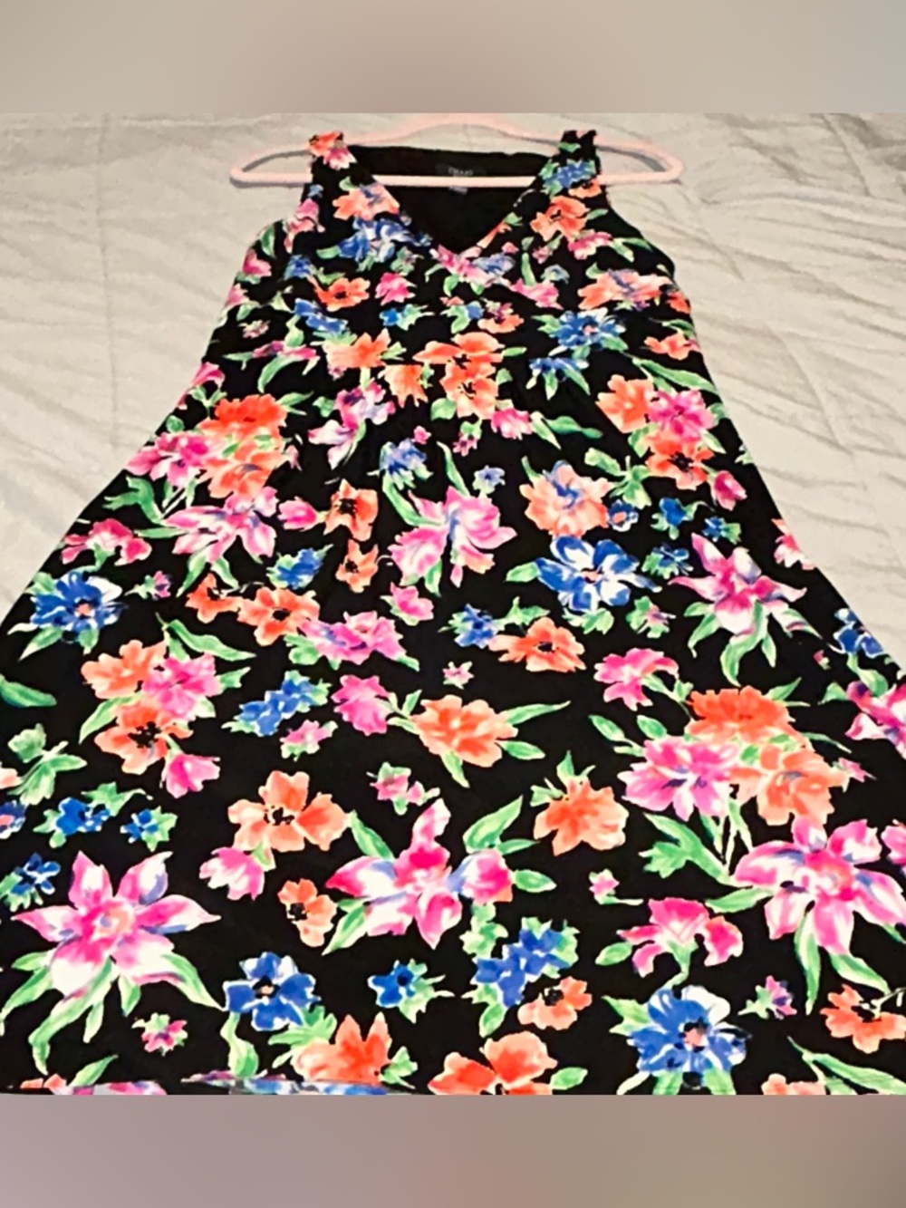 Chaps Black Top with Multicolor Floral Trim